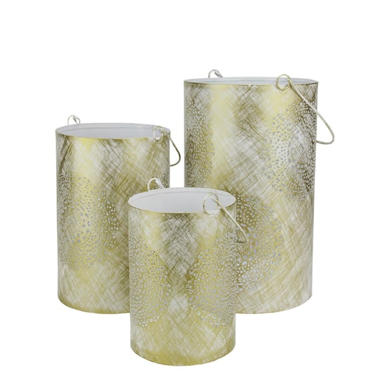 Decorative Floral Cut-Out Pillar Candle Lantern Set